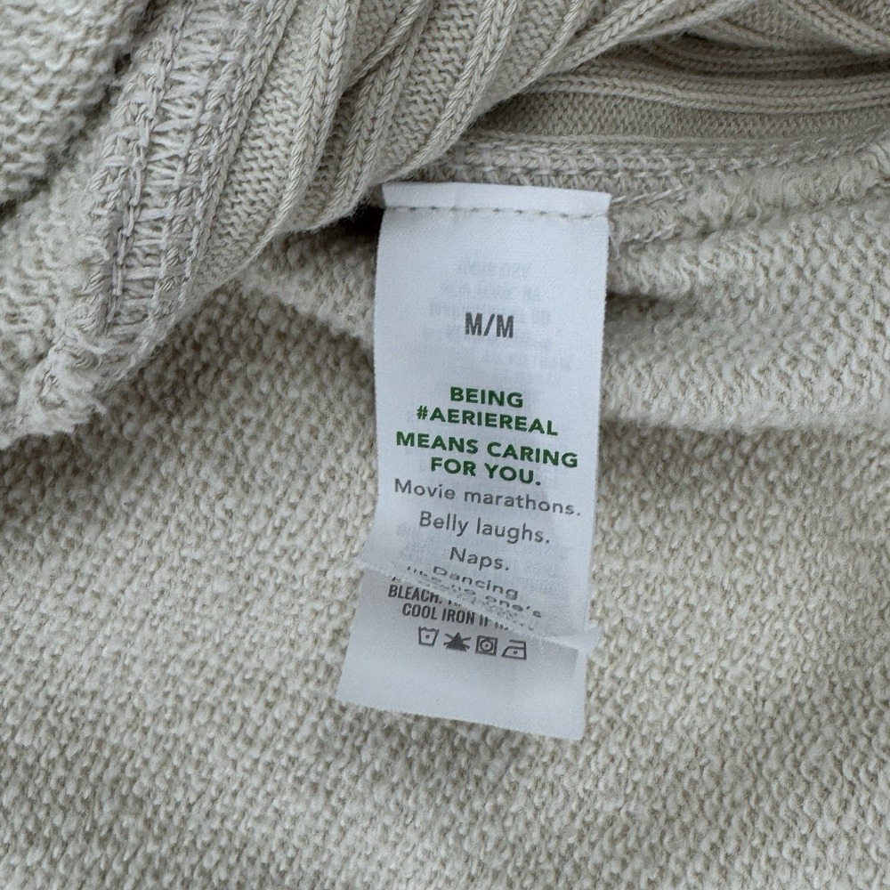 Aerie Oversized Crewneck Sweatshirt Medium Beige Rainbow "Cheers" Sleeve Lounge - Picture 7 of 10